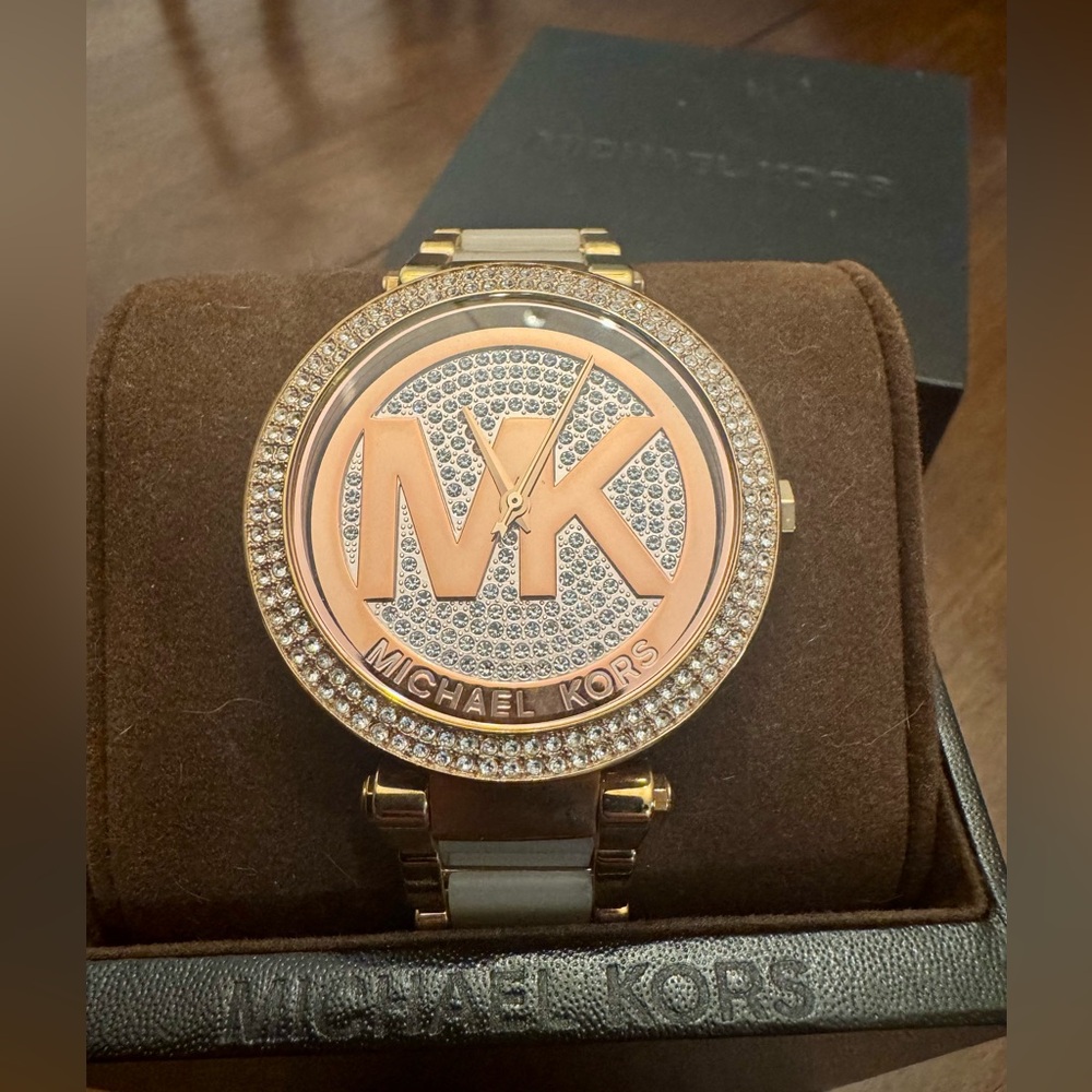 Michael Kors Rose Gold Crystal Bezel Watch